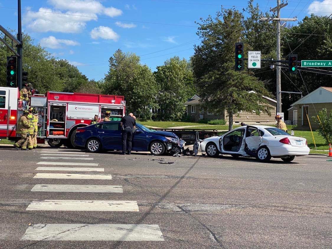 Car crash at the intersection of Elton Hills Drive and Broadway Avenue NW, Rochester. Photographed at about 2:50 p.m. Monday, Aug. 29 / Conner Nuckols, ABC6 News
